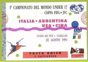 C2651 Old 1991 FOOTBALL MATCH TICKET ITALY ARGENTINA USA CHINA-