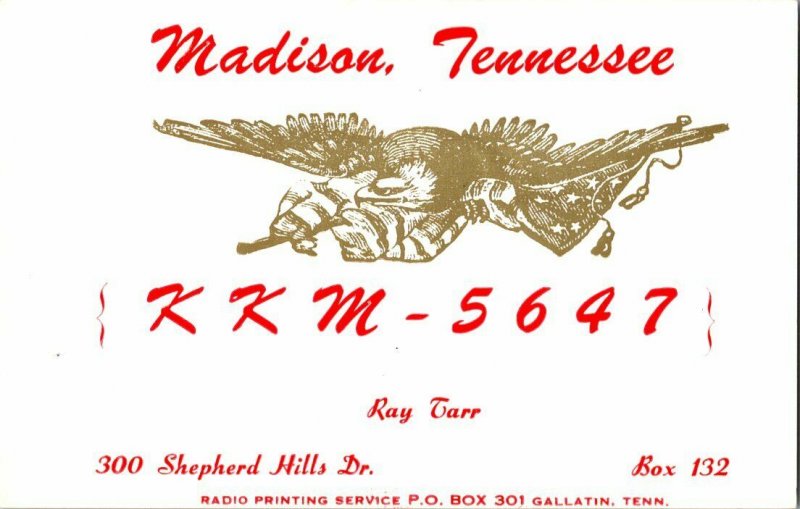 QSL Radio Card From Madison Tenn. Tennessee KKM-5647