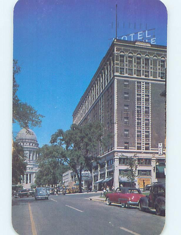 Pre-1980 SHOPS ALONG STREET AT LORRAIN HOTEL Madison Wisconsin WI F7007