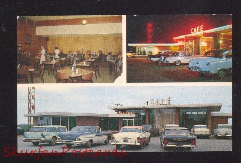 EL RENO OKLAHOMA ROUTE 66 HENSLEY'S RESTAURANT OLD CARS AT NIGHT OLD POSTCARD