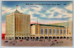 North Station Showing Hotel Manger, Boston Massachusetts, Vintage Linen Postcard