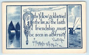 ARTS & CRAFTS Greeting c1910s  Postcard with POEM by Van Dyke  & BOATS