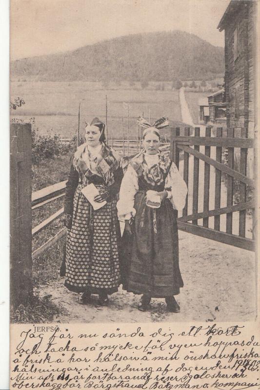 Gävleborg County Swedish types women folk costumes Järvsö Parish 1900s postcard