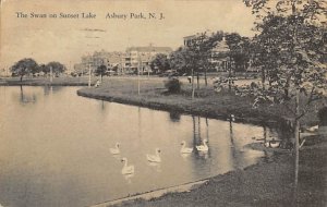 Swan on Sunset Lake Asbury Park, New Jersey, USA 1934 light postal marking on...