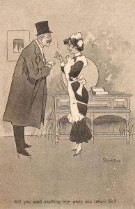 French Maid Offering House Master Sexy Favours Old Comic Postcard