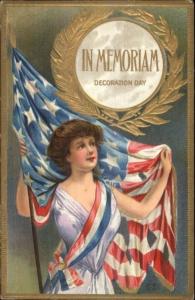 Beautiful Woman w/ Battle-Worn American Flag Decoration Day c1910 Postcard