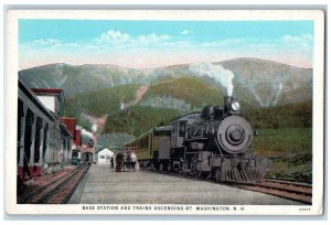 c1920 Base Station Trains Ascending Smokestacks Wagon Mt. Washington NH Postcard 