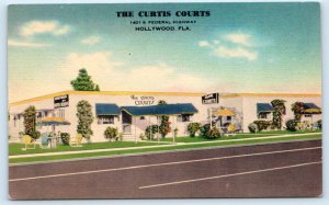 HOLLYWOOD, Florida FL ~ Roadside CURTIS COURTS Motel c1940s Linen Postcard