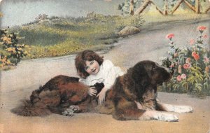 GIRL WITH HER DOG POSTCARD (c. 1910)