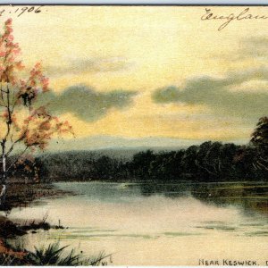 c1906 Near Keswick, England Derwent Water Postcard Allerdale Lake District A71