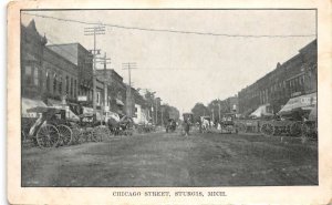 Sturgis Michigan Chicago Street Shops And Carriages Vintage Postcard U2804