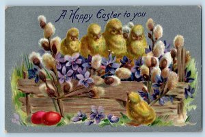 Easter Postcard Eggs Baby Chicks Pipe Berry Flowers Tuck c1910's Antique Posted