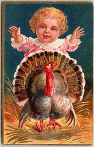 Thanksgiving The Little Girl And The Turkey Greetings and Wishes Card Postcard