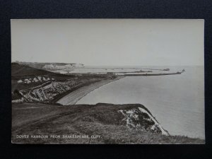 DOVER HARBOUR from Shakespeare Cliff shows CAMP SITE ON CLIFF - Old RP Postcard