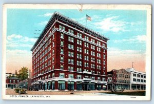 Lafayette Indiana IN Postcard Hotel Fowler Building Classic Cars Exterior 1935