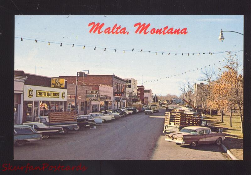 MALTA MONTANA DOWNTOWN STREET SCENE 1950's CARS VINTAGE POSTCARD STORES