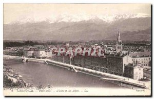 Old Postcard Panorama Grenoble Isere and the Alps