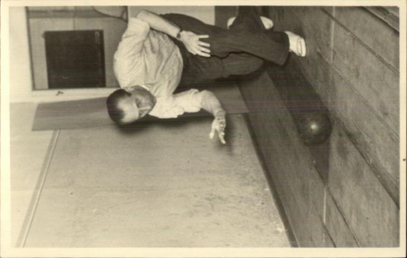 Man Bowling - Nice Action Shot Real Photo Postcard