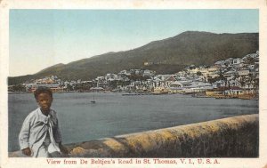 DE BELTJEN'S ROAD ST. THOMAS VIRGIN ISALNDS USA BLACK CHILD POSTCARD (c. 1930s)