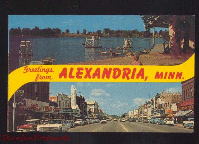 ALEXANDRIA MINNESOTA DOWNTOWN STREET SCENE 1960's CARS VINTAGE POSTCARD