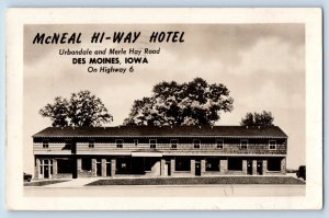 Des Moines Iowa IA Postcard RPPC Photo McNeal Hi Way Motel Roadside 1952 Vintage