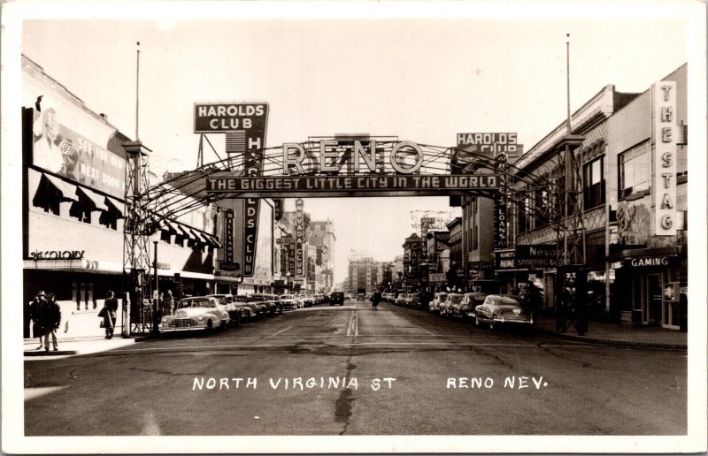 Real Photo PC Welcome Arch Harolds Club North Virginia Street in Reno, Nevada