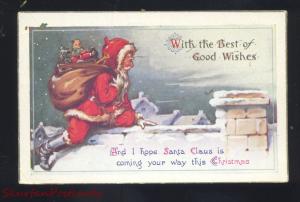 SANTA CLAUS RED ROBE ROOF TOP TOYS ANTIQUE VINTAGE POSTCARD 