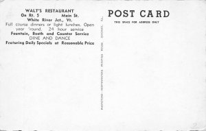 White River Jct. VT Walt's Restaurant Diner Main Street Postcard