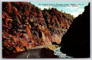 Rocky Mountain Park~Thompson Canyon & Highway 16~Vintage Linen Postcard