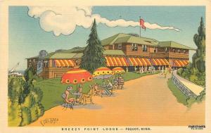 1940s Breezy Point Lodge Pequot Minnesota Roadside Linen Teich postcard 8298