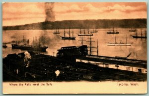 Where Rails Meet Sails Ships Trains Tacoma Washington WA UNP UDB Postcard E13