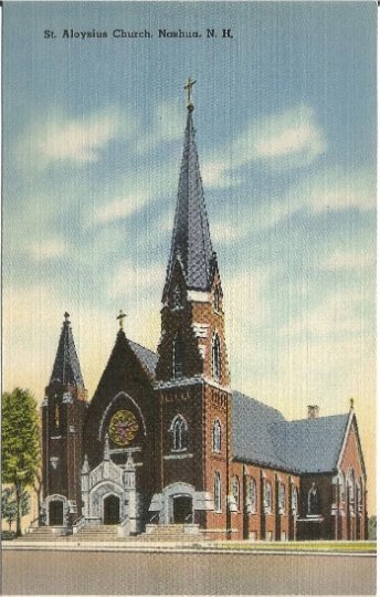 Saint Aloysius Church Nashua New Hampshire Gothic Cathedral Vintage Postcard