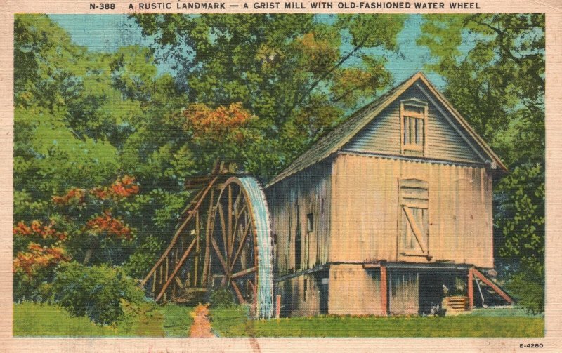 Vintage Postcard 1952 Rustic Landmark Grist Mill OldFashioned Water