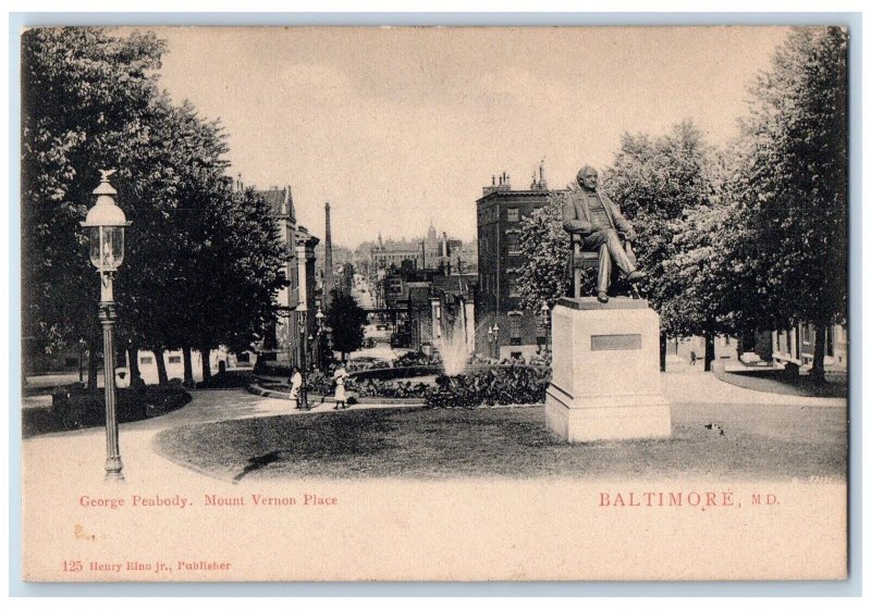 1905 George Peabody Mount Vernon Place Monument Park Baltimore Maryland Postcard