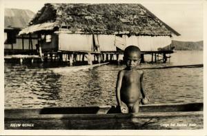 dutch new guinea, Young Native Papua Boy at Lake Santani (1950s) RPPC