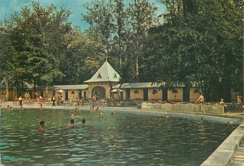 Hungary Postkarte Harkanyfurdo spa resort outside swimming pool