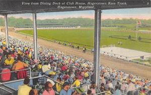 Hagerstown Maryland 1940s Postcard Dining Deck of Club House Race Track