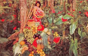 Woman with Hawaii's Fruits & Vegetables Vintage Nani Li'i Postcard ca 1950s