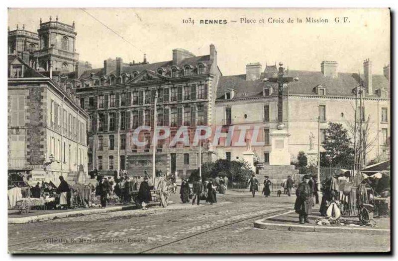 Old Postcard Rennes Place and Cross Mission Walk bonen Animation