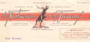 Vintage Letterhead - THE NORTHWESTERN SCHOOL OF TAXIDERMY - Omaha, Nebraska