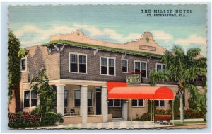 ST PETERSBURG,  FL ~ Roadside MILLER HOTEL c1940s Deco Era Linen Postcard