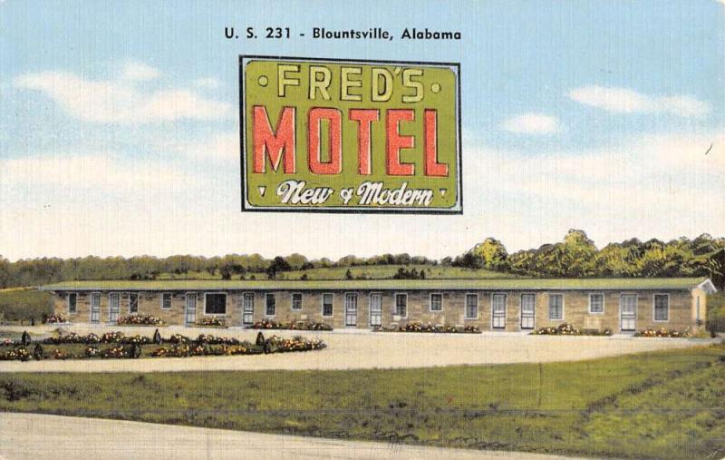 Blountsville Alabama Freds Motel Street View Antique Postcard K46669