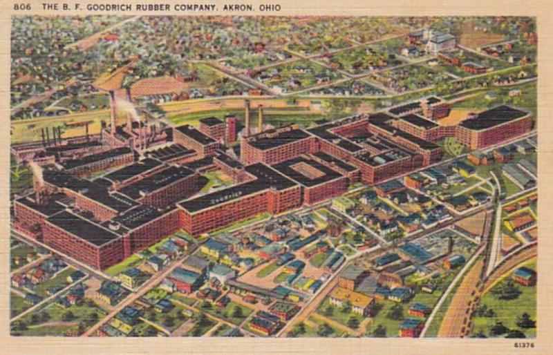 Ohio Akron Aerial View B F Goodrich Rubber Company 1939