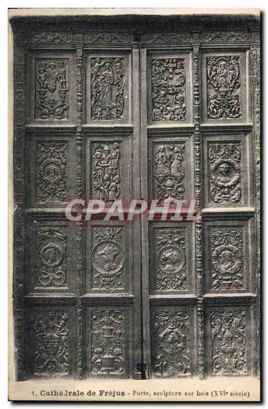 Old Postcard From Frejus Cathedral Door Carving wood