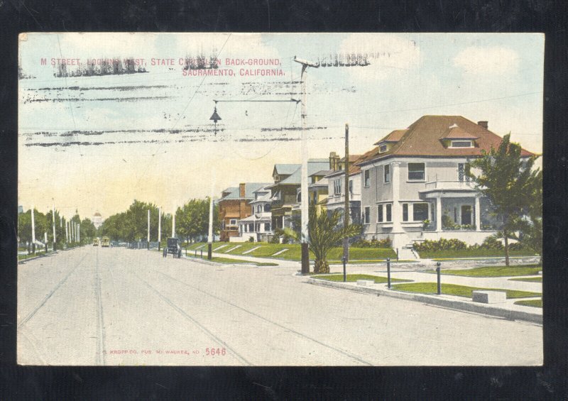 SACRAMENTO CALIFORNIA RESIDENCE STREET SCENE VINTAGE POSTCARD 1909