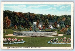 c1920 Mankato Minnesota Vintage Postcard Fountain Pavilion Sibley Park Air View