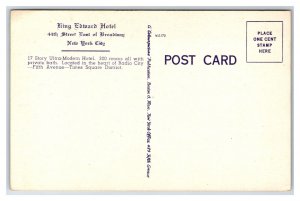 King Edward Hotel New York City NY NYC UNP Linen Postcard N23