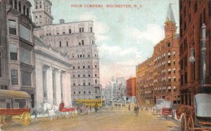 ROCHESTER New York NY ~ FOUR CORNERS Street Scene~Stores~Wagons ca1910s Postcard