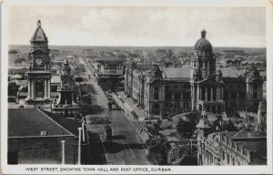 South Africa West Streety Showing Town Hall and Post Office Durban Postcard C070