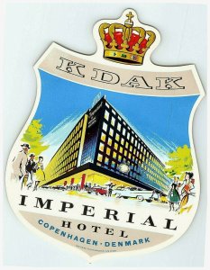  Kdak Imperial Hotel Copenhagen Denmark Luggage Label Vintage  